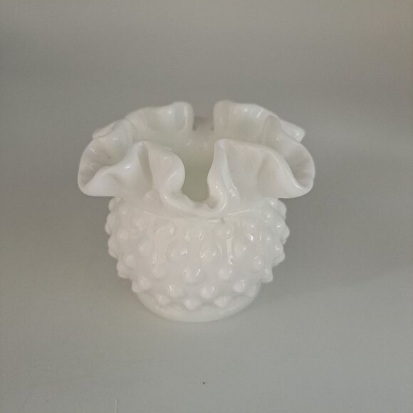 Fenton Hobnail Ruffled White Milk Glass Bowl - Picture 9 of 11